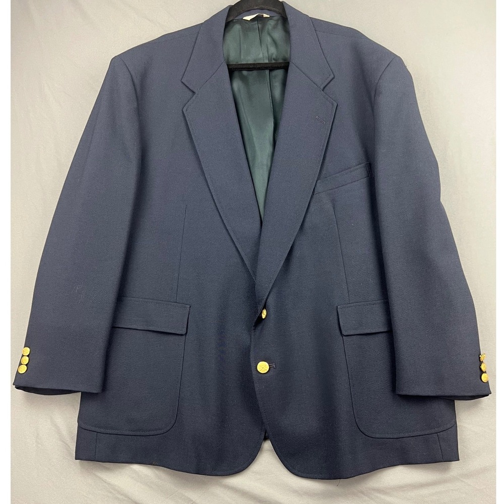 Stewart County Blazer Mens 52R Worsted Wool Navy Blue Gold Button Sport Coat USA